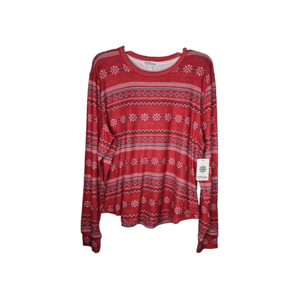 PJ Salvage Womens SZ L Red Snowflake Long Sleeve Pajama Top Soft Comfort Lounge